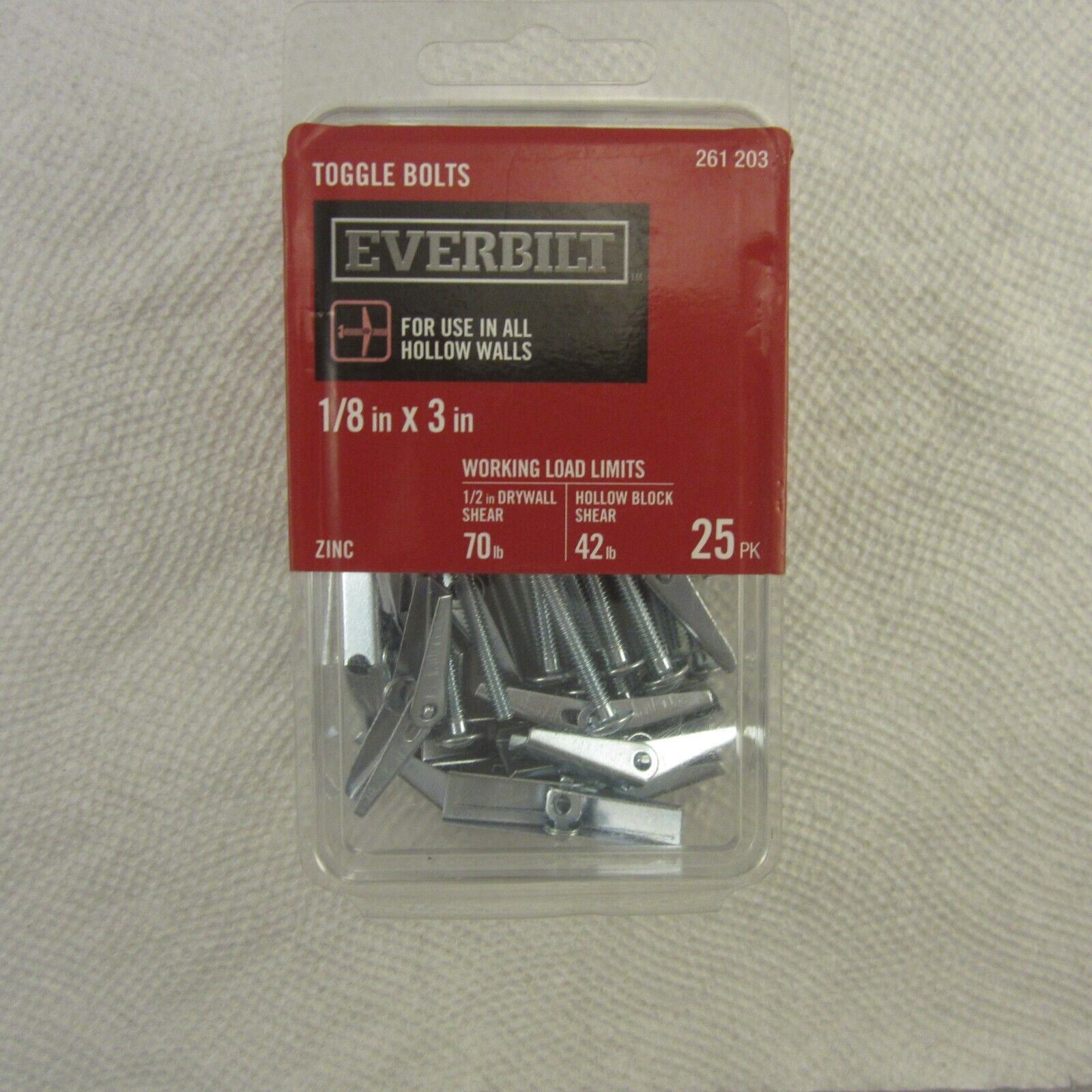 Everbilt Toggle Bolts 1/8 Inch X 3 Inch For Hollow Walls 25 Pack